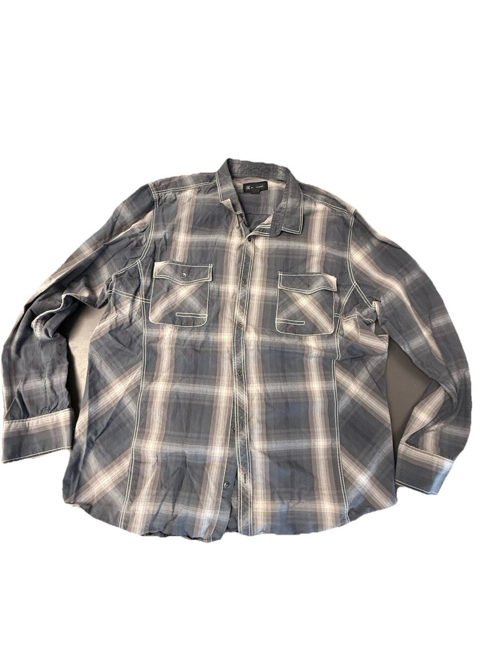 INC Men’s XXL Gray Plaid Button Up Long Sleeve Shirt